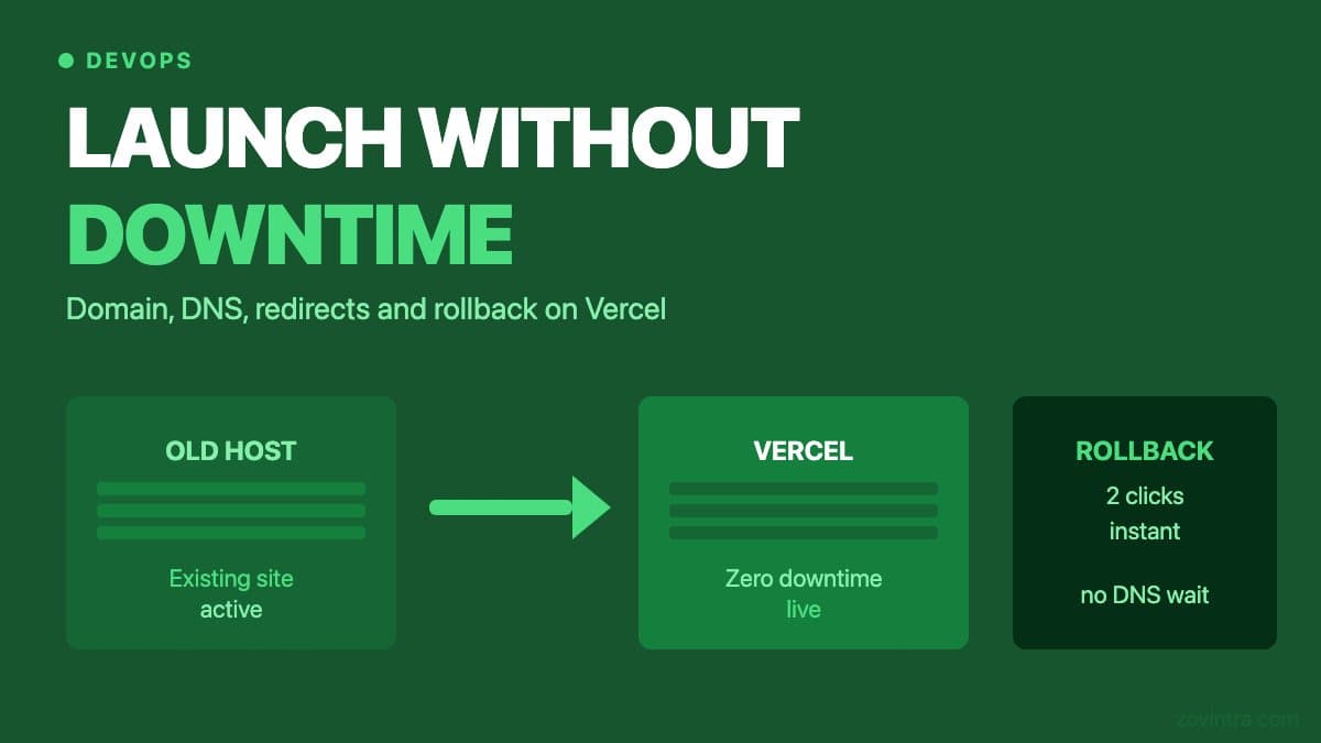 Launch Without Downtime on Vercel: Domain, DNS, Redirects and Rollback